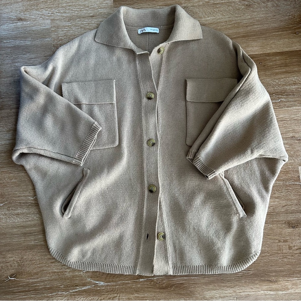 Zara Tan Button-Up Sweater